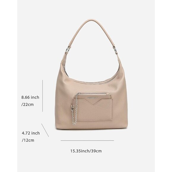 Newbella Women's Nude Soft PU Leather Shoulder Tote Hobo Purses with Zipper - Picture 2 of 7